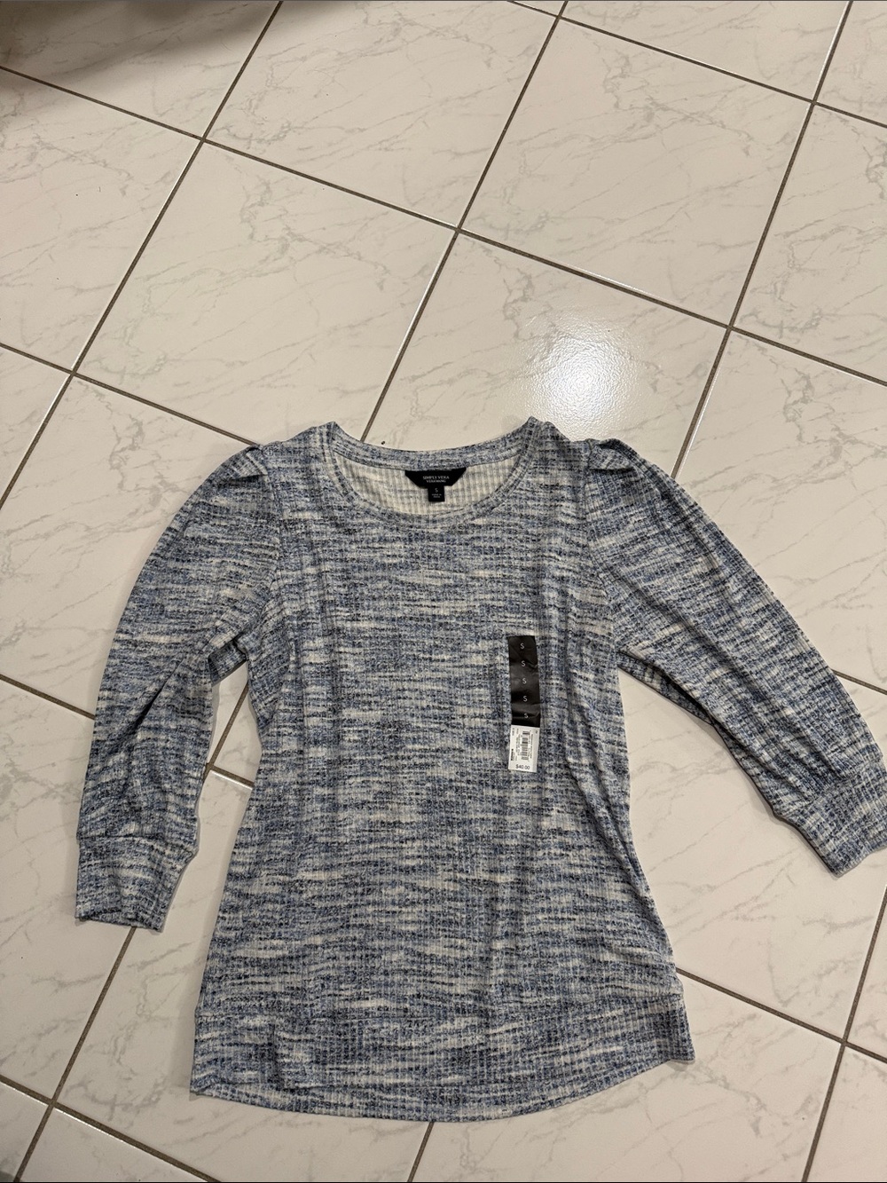 Simply Vera Vera Wang Blue Marled Scoop Neck Long Sleeve Top